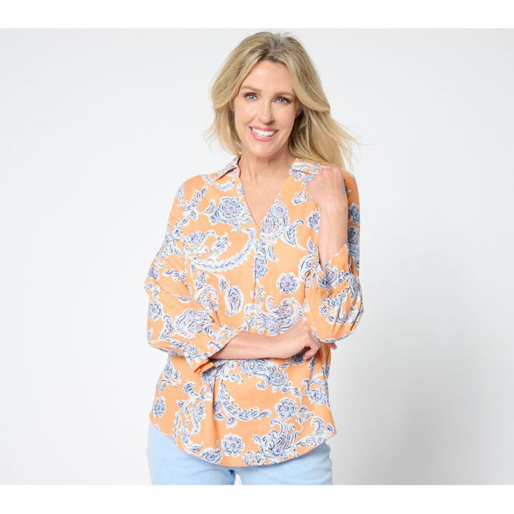 Gloria Vanderbilt Women's Top Sz S Linen Rayon True Popover Multi-colored